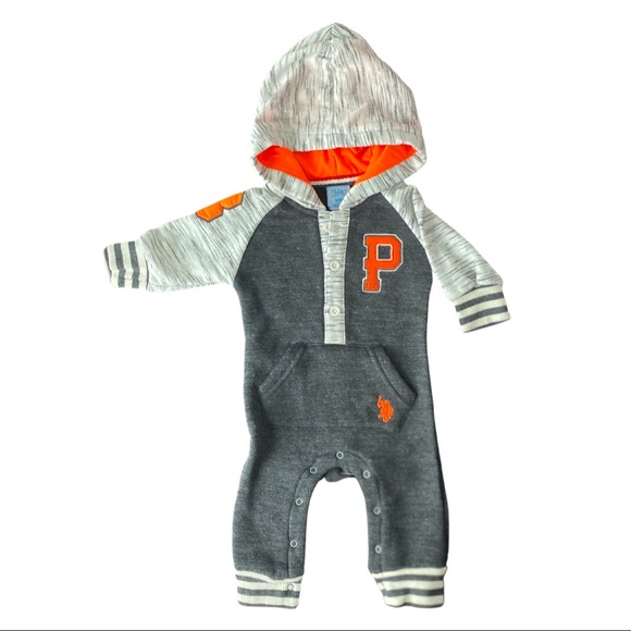 US POLO ASSN Fleece Orange Grey Hoodie Coverall - Picture 1 of 1